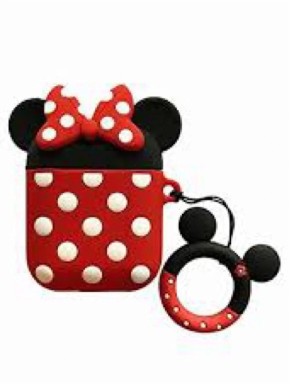 Red Polka Dot Silicone Earbud Case with Bow and Matching Ring